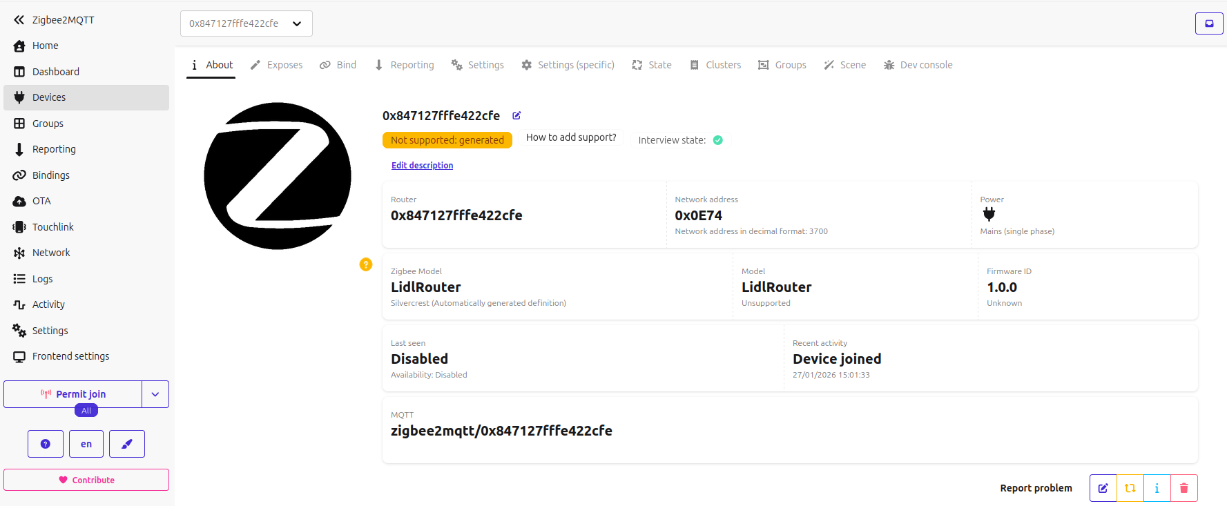 Router in Zigbee2MQTT